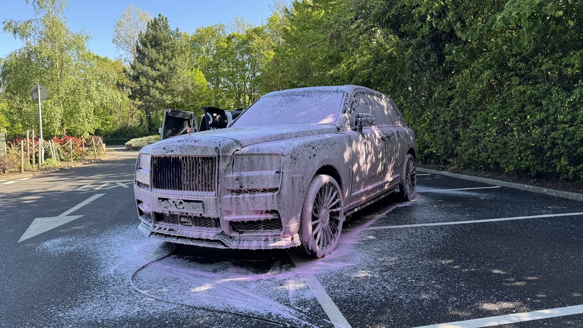 After — Rolls-Royce Cullinan covered in snow foam during professional detail by Velux Detailing